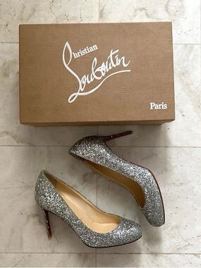 Christian Louboutin Made in Italy Fifille 85 Silver Glitter Pumps Heels Size 6.5